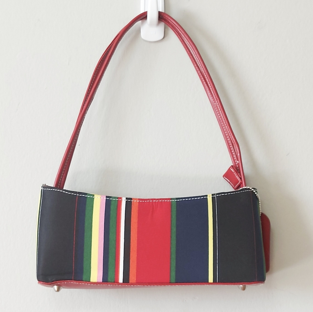 Vintage K18 Shoulder Strap Bag Fabric Multicolor Stripe Summer Beach Handbag - Picture 2 of 15